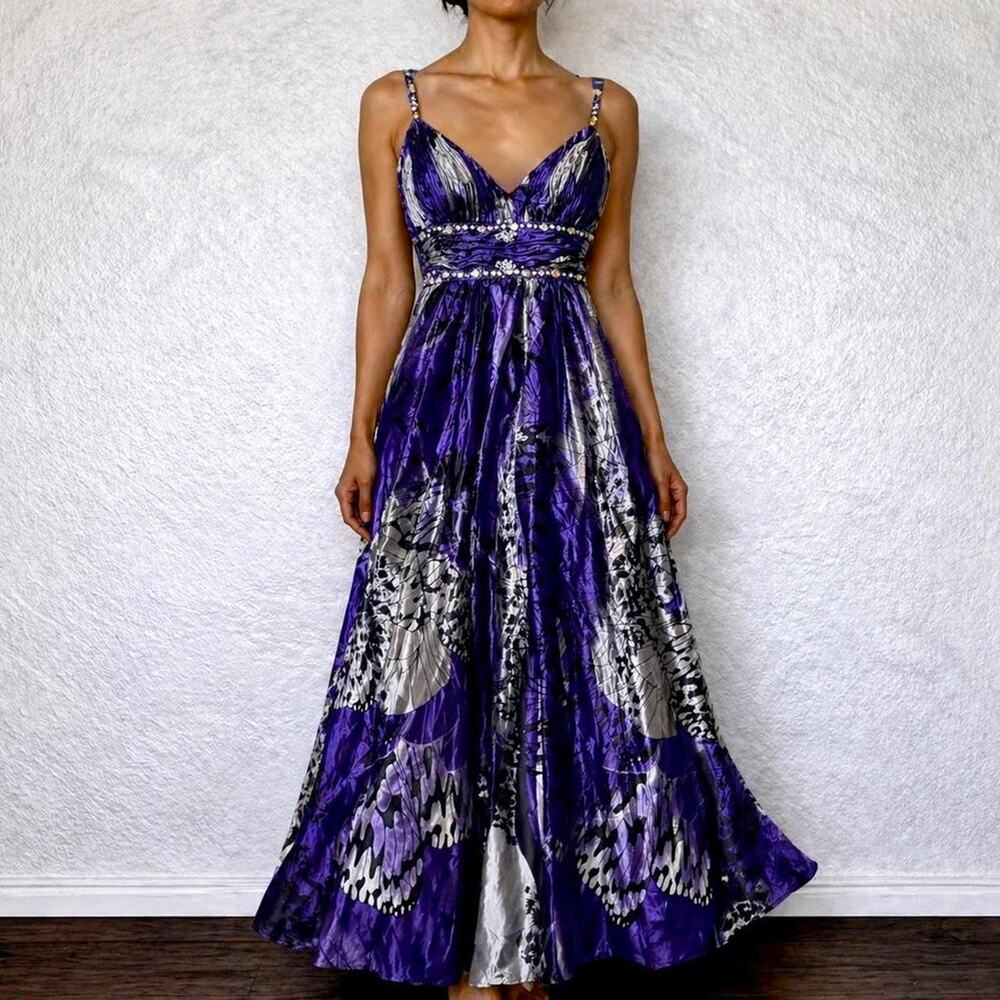 VTG Y2K Dancing Queen Purple Butterfly Beaded Gem Fairy Dress Homecoming Size S